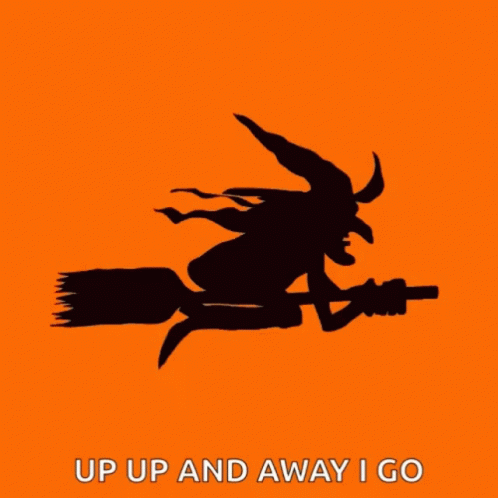 Witch Flying On Broom Up Up And Away GIF