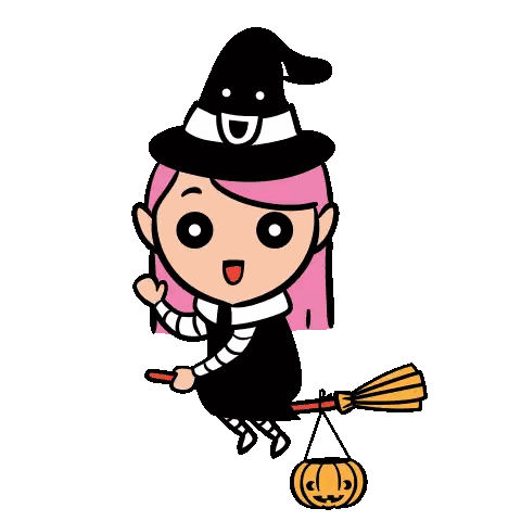 Witch Flying on Broom with Pumpkin