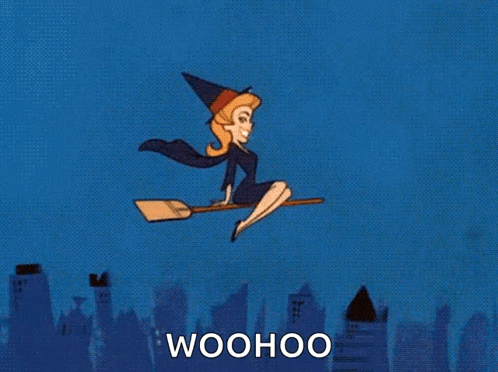 Witch Flying On Broom Woohoo GIF