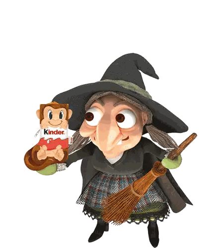 Witch Holding Kinder Candy Bag