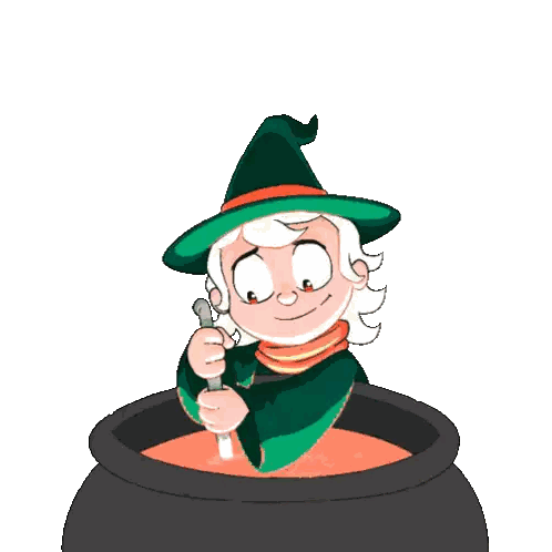 Witch in Cauldron Let The Magic Begin