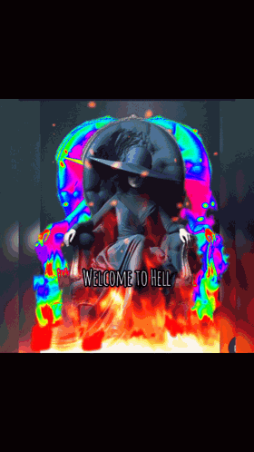 Witch in Chair Saying Welcome to Hell