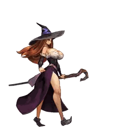 Witch in Purple Dress Holding Cane