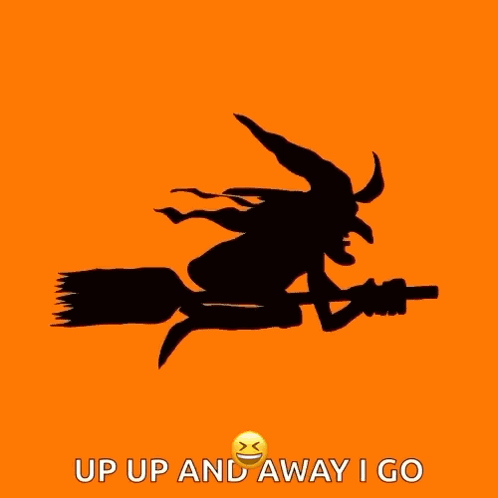 Witch On Broom Up Up And Away I Go GIF