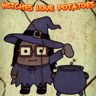 Witch Pouring Potatoes Into Cauldron Witches Love Potatoes