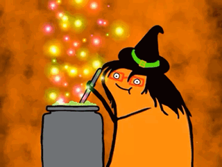 Witch Stirring Cauldron With Wand GIF