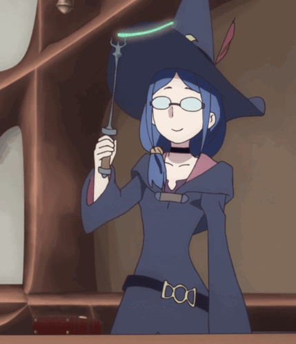 Witch With Blue Hair Holding Wand GIF