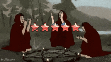 Witches Sitting Around Pentagram With Five Stars