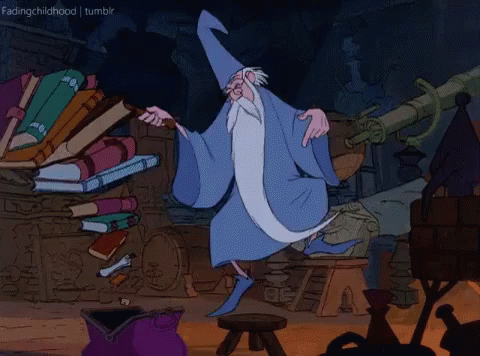 Wizard Dancing in Front of Books