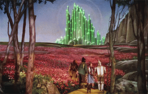 Wizard of Oz Painting With Green Building in Distance