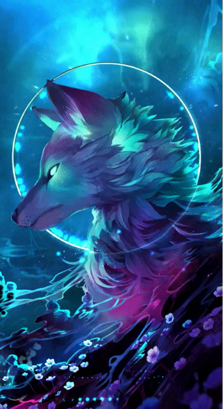 Wolf Girly Neon Blue Art GIF