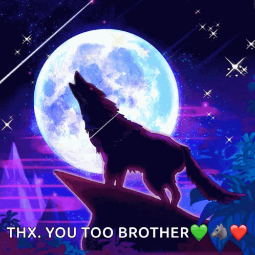 Wolf Howling at Moon Saying Thx You Too Brother