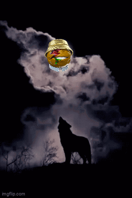 Wolf Howling at Moon with Flying Hamburger