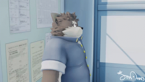 Wolf in Blue Shirt with snm Sign