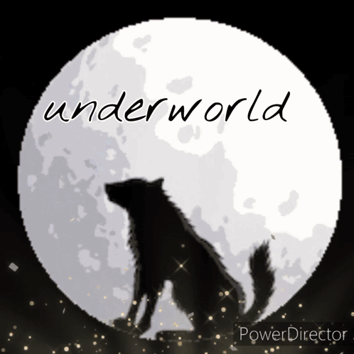 Wolf Silhouette Sitting in Front of Full Moon Underworld