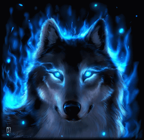 Wolf with Blue Flames