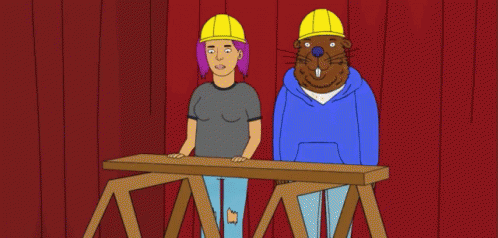 Woman and Beaver With Hard Hats