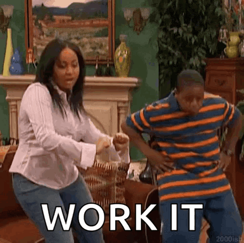 Woman And Boy Dancing Work It GIF