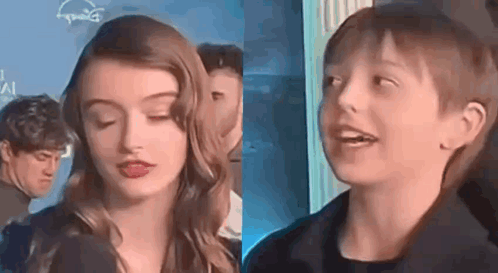 Woman And Boy Looking At Each Other GIF