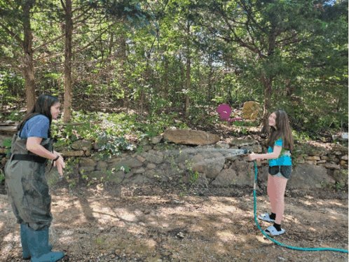 Woman And Girl Playing With Hose GIF