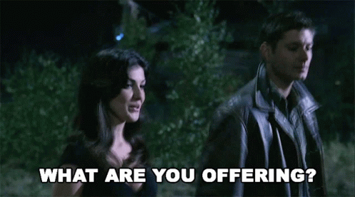 Woman Asking Man What Are You Offering GIF