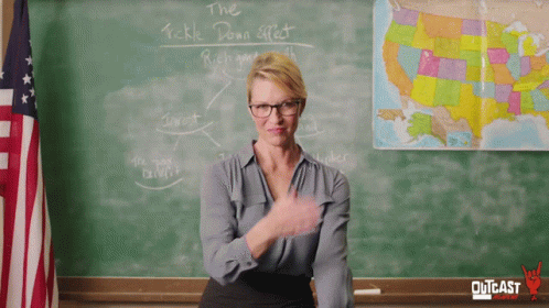 Woman at Blackboard with Tickle Down Effect