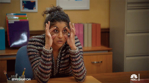 Woman at Desk Hands on Face #Mr Mayor