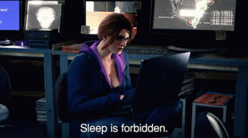 Woman At Desk Laptop Sleep Is Forbidden GIF