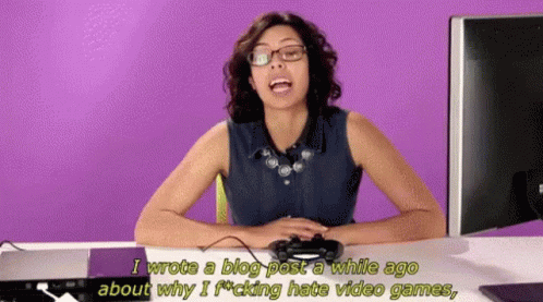 Woman at Desk With Controller Says I Wrote a Blog Post