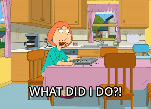 Woman At Table Saying What Did I Do GIF