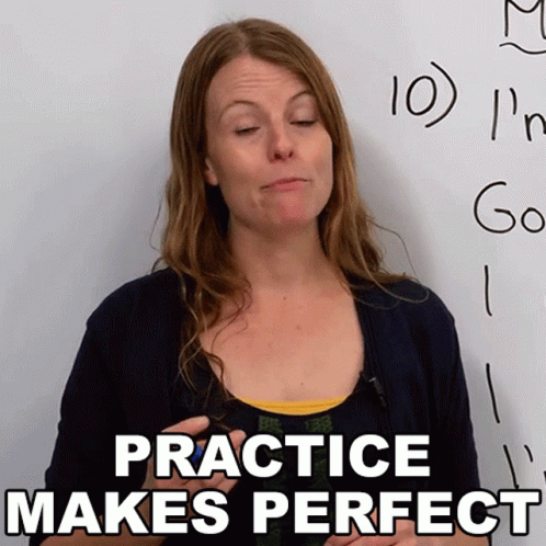 Woman at White Board Practice Makes Perfect