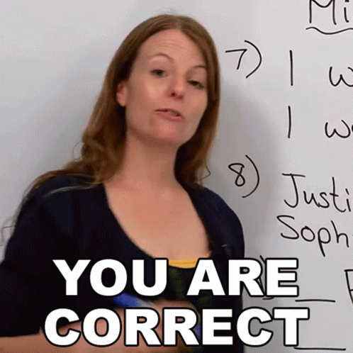Woman at White Board Saying You Are Correct