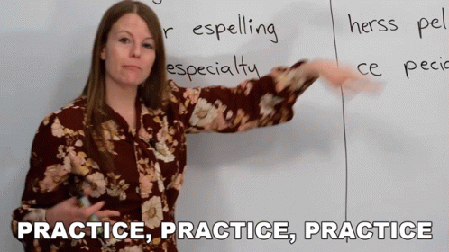 Woman at Whiteboard Saying Practice