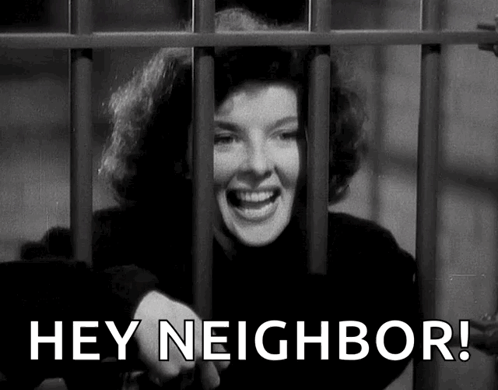 Woman Behind Bars Saying Hey Neighbor GIF