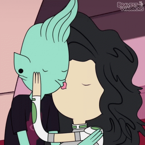 Woman Being Kissed By Cat Bravest Warriors GIF