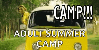Woman Beside Yellow Van Adult Summer Camp