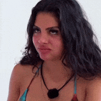 Woman Bikini Top Black Necklace Making Funny Face