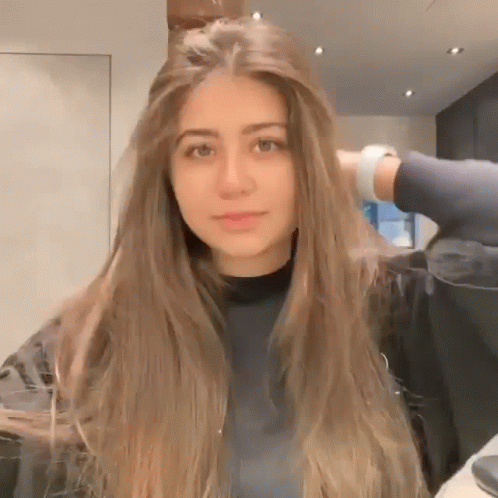 Woman Blow Drying Her Long Brown Hair GIF