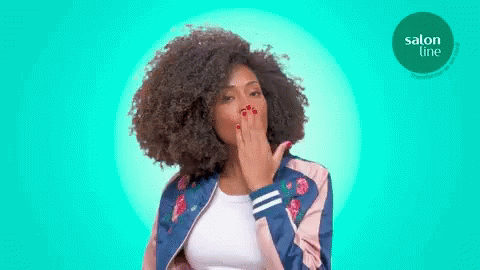 Woman Blowing Kiss Green Circle Salon Line GIF