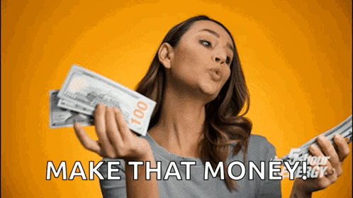Woman Blowing Kiss Holding Money