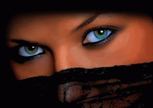 Woman Blue Eyes Black Lace Covering Face