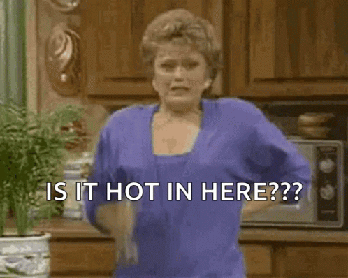 Woman Blue Shirt Asks Is It Hot Here GIF