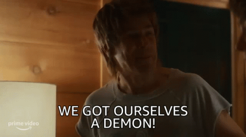 Woman By Lamp Saying We Got Ourselves A Demon GIF