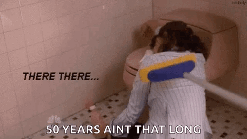 Woman Cleaning Toilet with Broom