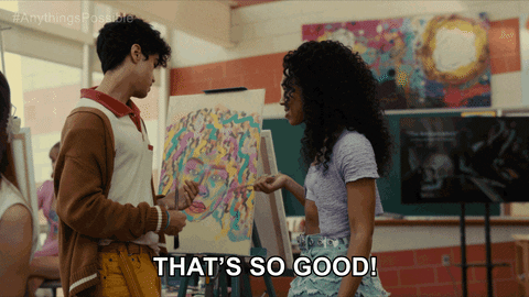 Woman Compliments Man's Painting GIF