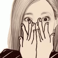 Woman Covering Face in Black and White Drawing