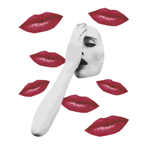Woman Covering Face with Red Lips