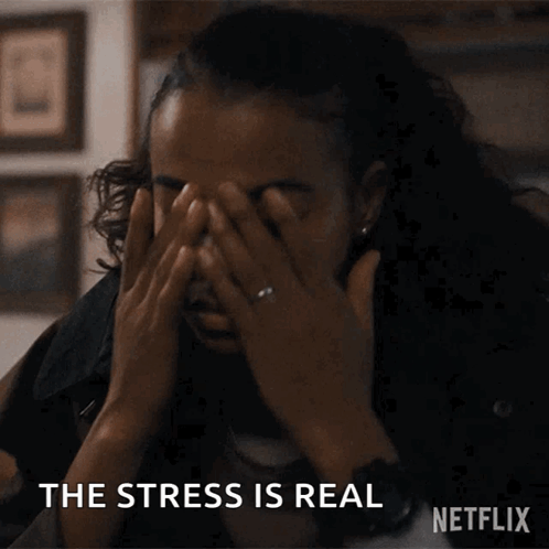 Woman Covering Face With Stress Is Real GIF