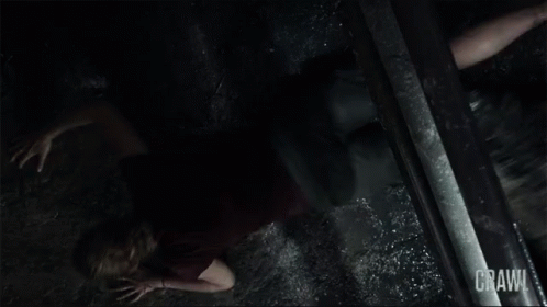 Woman Crawling in Dark Room Saying Crawl