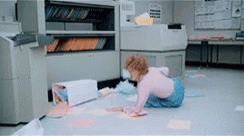 Woman Crawling in Front of Printer